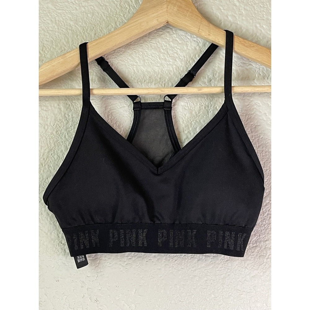PINK Victoria's Secret Sport Black Lightly Lined Racerback Bralette XS